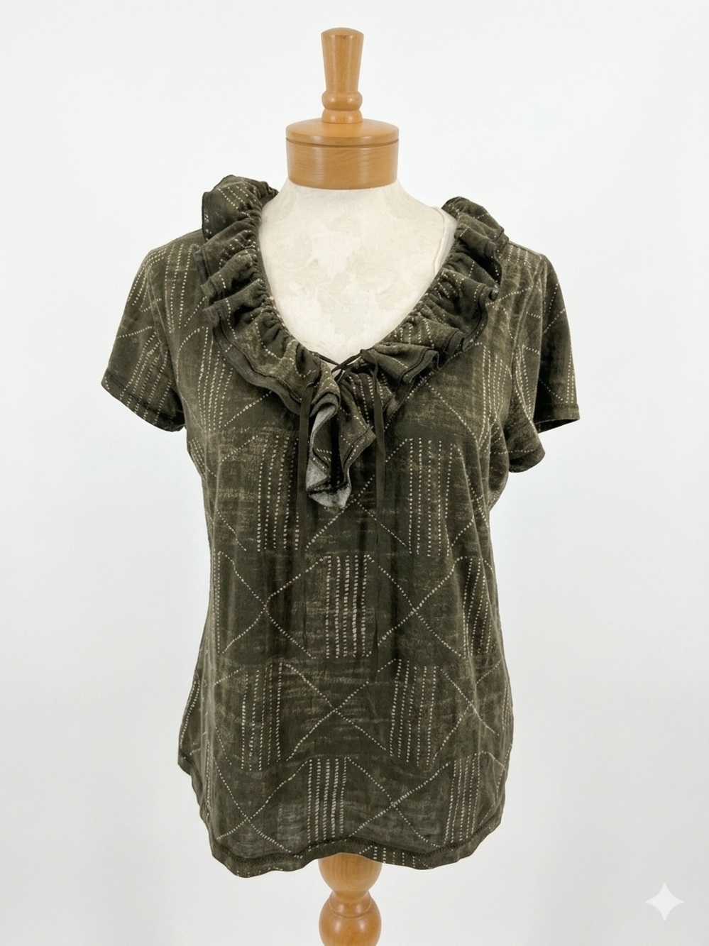Sz l Ralph Lauren jeans co. Cotton green print ruffle v-neck ruffle tank top